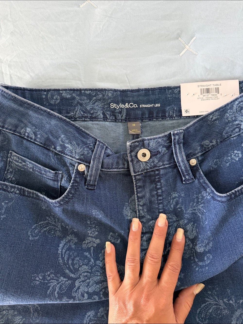 Style & Co. Dark Blue Paisley Straight Leg Jeans